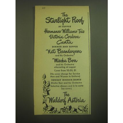 1945 The Waldorf-Astoria Hotel Ad - at Supper Hermanos Williams Trio