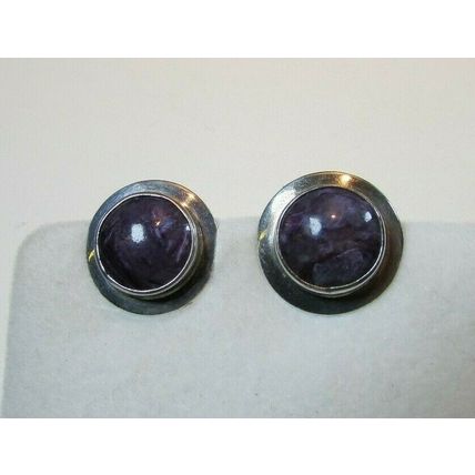 NATIVE AMERICAN PURPLE CHAROITE & STERLING SILVER EARRINGS By NAVAJO ARTIST