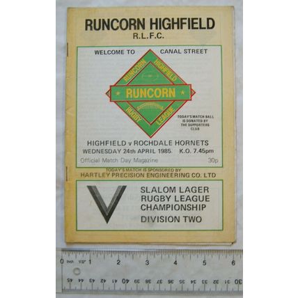 1985 programme Runcorn Highfield v. Rochdale Hornets