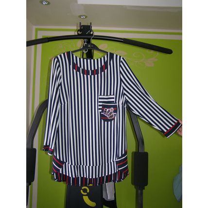 White dark blue stripped woman blouse with rhinestones on pocket Size 20. 133