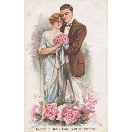 Roses Rose Red The Colour Of Your Cheeks Antique Romance Postcard