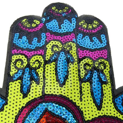 Iron On Patch Hamsa Hand Evil Eye Sew 21cm x 27cm Sequins Badge Fatima P411