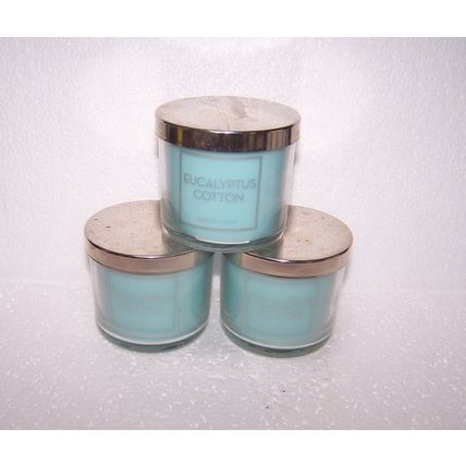 Bath & Body Works Eucalyptus Cotton Jar Candle 4 oz Lot of 3