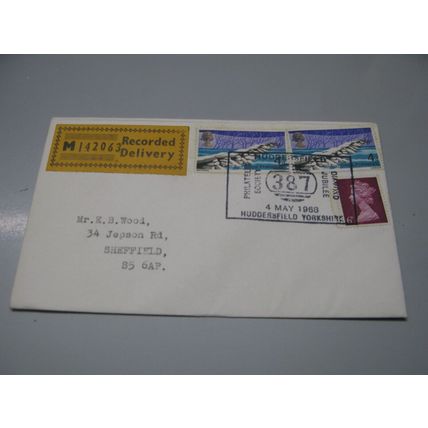 1968 GB Recorded delivery Cover - Huddersfield Philatelic Society conference