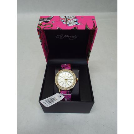 New Womens Ed Hardy Eagle Pink Silicone Strap Watch 38mm Boat Dive MSRP$85