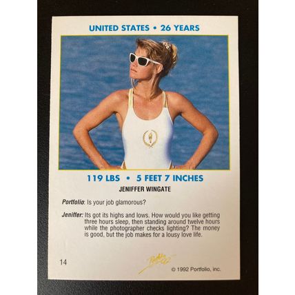 Portfolio '92 International Swimsuit Base trading card # 14 Jeniffer Wingate (A)