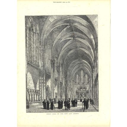 GREAT HALL OF THE NEW LAW COURTS 1872 VICTORIAN ENGRAVING