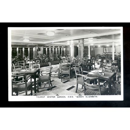 LS3866 - Cunard Liner - Queen Elizabeth - Tourist Class Winter Garden - postcard