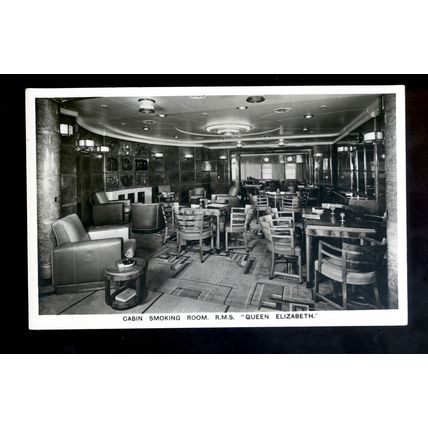LS3861 - Cunard Liner - Queen Elizabeth - Cabin Class Smoking Room - postcard