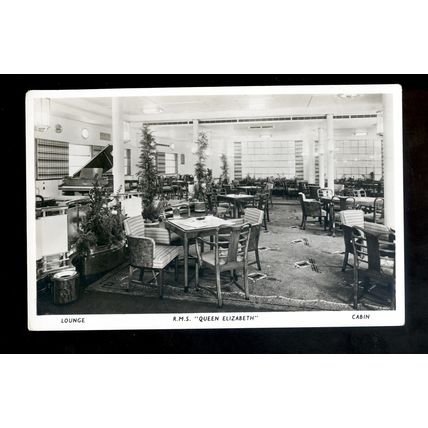 LS3862 - Cunard Liner - Queen Elizabeth - Cabin Class Piano Lounge - postcard