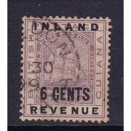 BRITISH GUIANA 1888-9 INLAND REVENUE 6c OVERPRINT USED SG179a