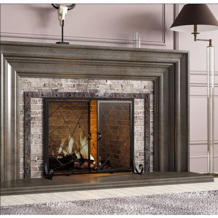 Fire Beauty Fireplace Screen w/ Hinged Doors, Metal Mesh Decorative Spark Guard