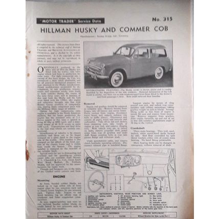 HILLMAN HUSKY & COMMER COB 1959 Motor Trader Service Data Booklet No. 315