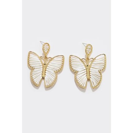 White Butterfly Woven Alloy Earrings