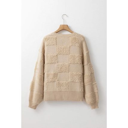Parchment Checkered Sherpa Crew Neck Loose Sweater