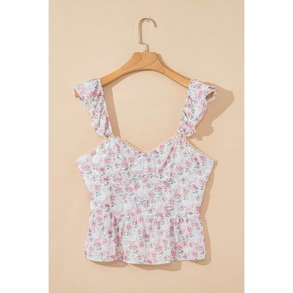 Pink Floral Flutter Peplum Tank Top