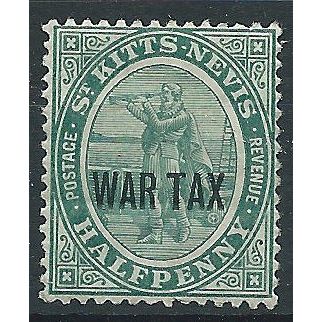 St Kitts Nevis1916 SG22 1/2d Dull Blue-Green WAR TAX Mounted Mint ..