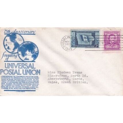 United States 1949 Universal Postal Union FDC Brooklyn NY cancel typed VGC