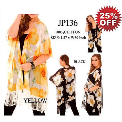 Shawl Cardigan w/ Tassels - Big Flowers - ASH-JP136