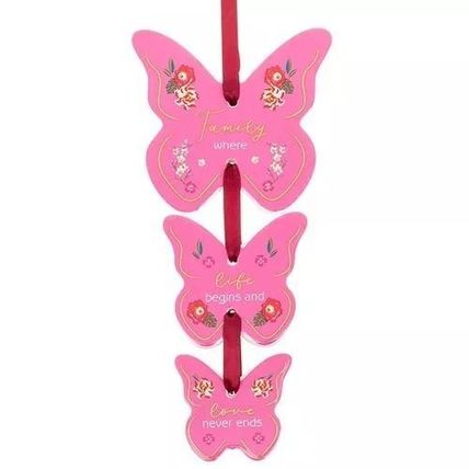Pink Butterfly Hanging Plaque Family Where Life Begins & Love Never Ends Gift