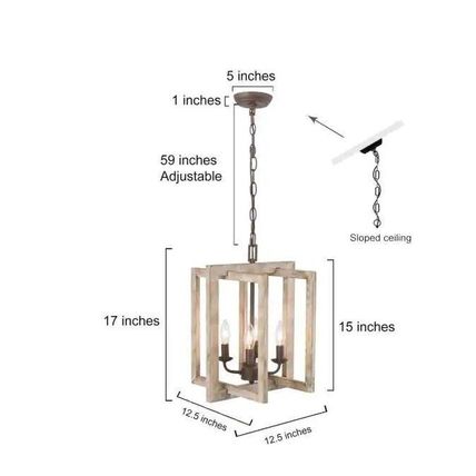 LNC Wood Chandelier Farmhouse Brown Candlestick 4-Light Geometric Island Linear