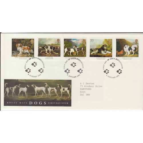 GB 1991 Dogs first day cover, Special Birmingham Pictorial cancel, Typed Address