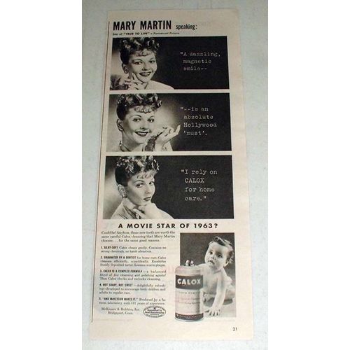 1944 Calox Tooth Powder Ad w/ Mary Martin