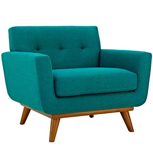 Classic Mid-Century Modern Tufted Club Arm Chair Beige Tweed Teal Blue or White