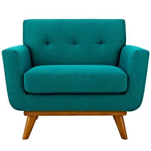 Classic Mid-Century Modern Tufted Club Arm Chair Beige Tweed Teal Blue or White