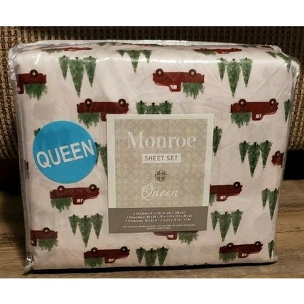 MONROE QUEEN VINTAGE LOOK WOODY TRUCK W/ CHRISTMAS TREE SHEETS SET~BRAND NEW~