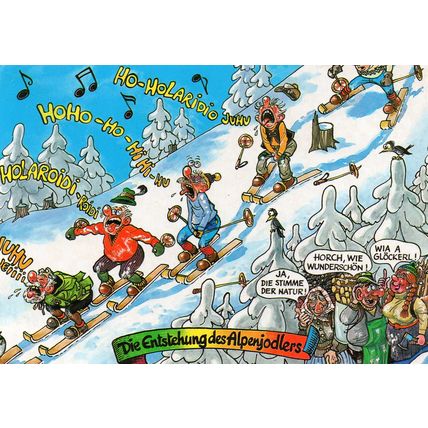 Cosy Comic Postcard Die Entstehung des Alpenjodlers Skiers