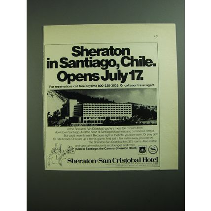 1970 Sheraton-San Cristobal Hotel Ad - Sheraton in Santiago