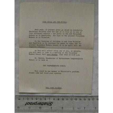 1964 notice of meeting Education in Knutsford, proposals children over 11