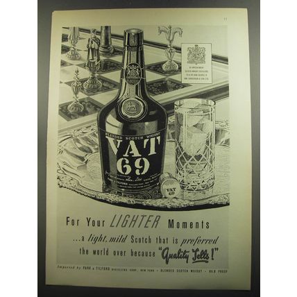 1952 Vat 69 Scotch Ad - For your lighter moments