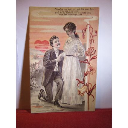 MARRIAGE PROPOSAL, ROMANCE used antique postcard 1907 pm #