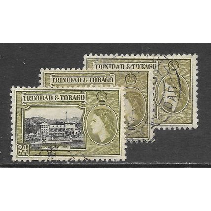 TRINIDAD & TOBAGO 1953 QE2 24c 3 SHADES USED GOVERNMENT HOUSE