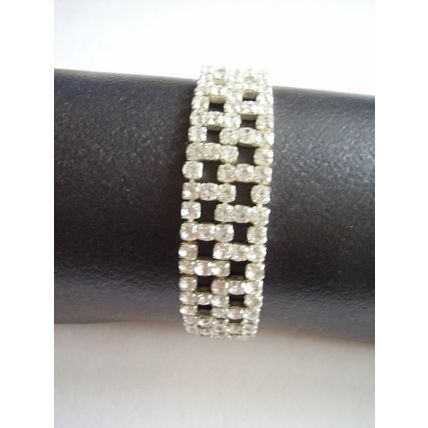 Vintage Tennis Bracelet White Crystal Pierced Cuff Band Claw-set Art Deco style