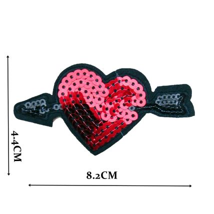 Arrow Pierced Love Heart Iron on Patch 4.4cm x 8.2cm Love Red Sequins P004