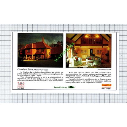 Charlotte Park Oxshott Surrey Lovell Homes House Advert - 1991 Cutting