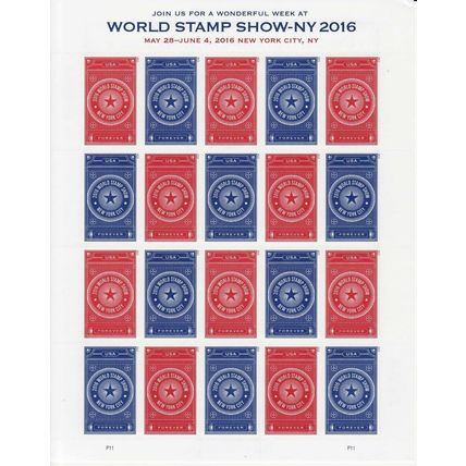 World Stamp Show NY Sheet of 20 Current Rate Stamps Scott 5010-11