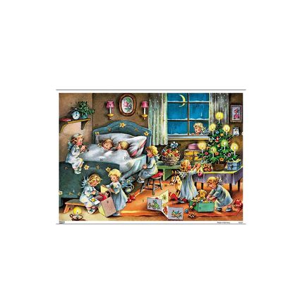 10357 - Korsch Advent - Children in Bed with Angels - 8"H x 11.5"W x .1"D