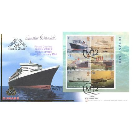 Commodore Warwick HMS Cunard Ship Posted Onboard Queen Mary 2 Hand Signed FDC