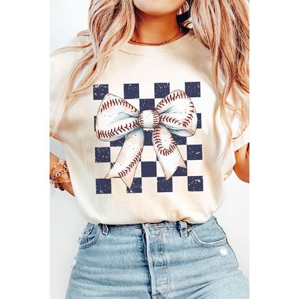 White Checkered Rugby Bowknot Graphic Crew T Shirt