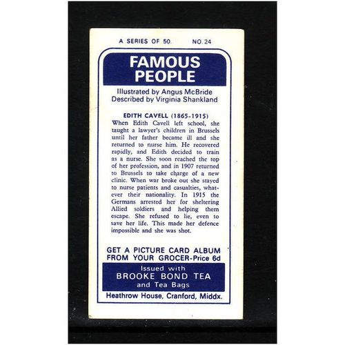 Brook Bond Famous People Edith Cavell Card No 24 Mint