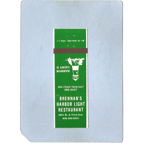 New Jersey Stone Harbor Matchcover Breenans Harbor Light Restaurant 98th S~3210