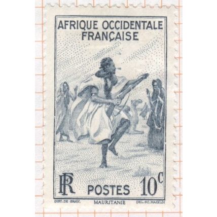 French West Africa Stamps 1947 - 10c blue - Soldier dancing - unused