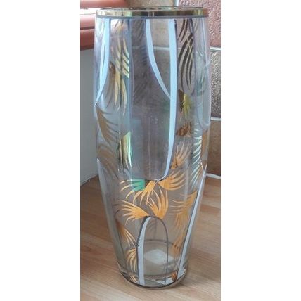 Gold-ringed Floral Glass Vase, Retro, Vintage, Mid Century, Shabby Chic