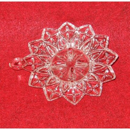 Crystal Candle Holder Art Glass Clear Tab Handle Sunflower Star Burst