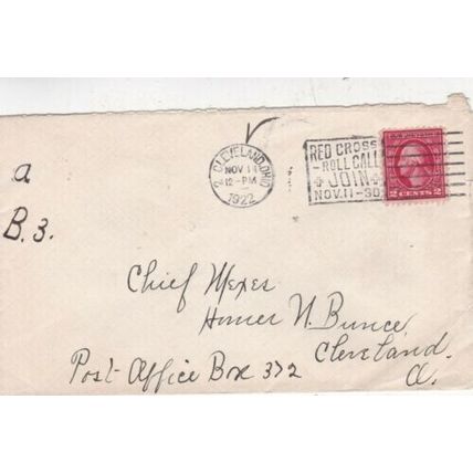 United States 1922 Cleveland Ohio local cover Red Cross slogan written VGC