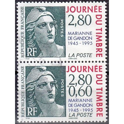 France 1995 Michel 3076C - 3077C O Cote (2008) 4.60 € Journée du timbre Marianne